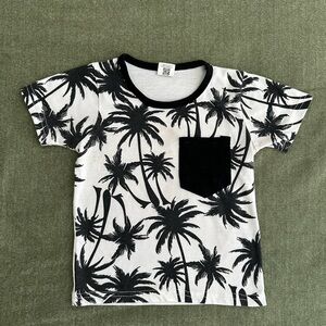 Baby Boy Palm Tree Print Short Sleeve Crew Neck T-Shirt White Black Tropical